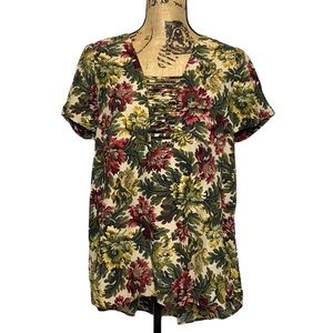 Floral A-Line V-Neck Blouse Coat Tails XS